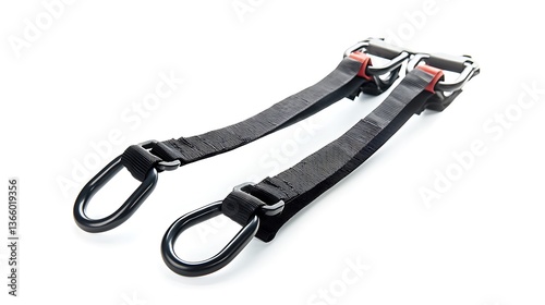 Two black straps with red and black straps