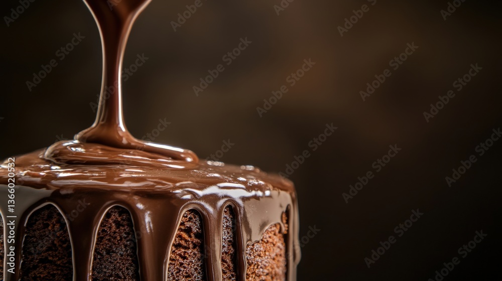 Obraz premium Rich and Decadent Chocolate Cake with Smooth Melted Chocolate Dripping Down the Sides Ideal for Dessert Lovers and Baking Enthusiasts