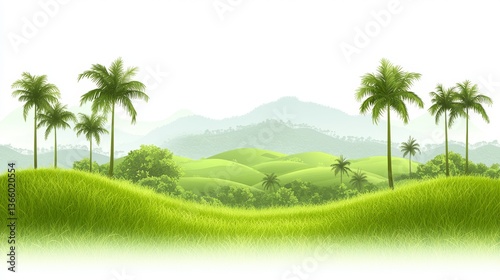 Wallpaper Mural Breathtaking tropical landscape, majestic mountains and towering palm trees in paradise Torontodigital.ca