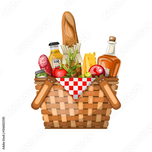 Set picnic basket with food