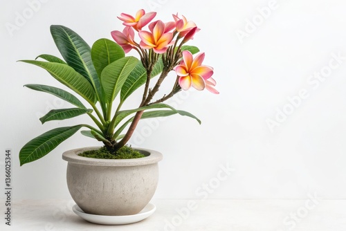Wallpaper Mural Beautiful Flowering Plant in a Simple Pot on a Light Background Generative AI Torontodigital.ca
