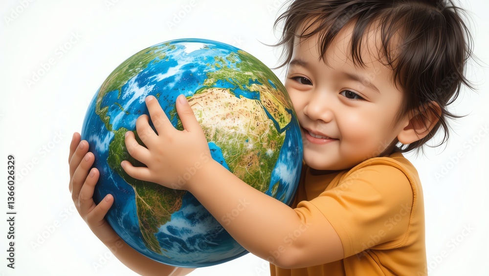 A joyful child embraces a globe, symbolizing love for the planet and the importance of environmental stewardship. A joyful child embraces a globe, symbolizing love for the planet and the importance of environmental stewardship.