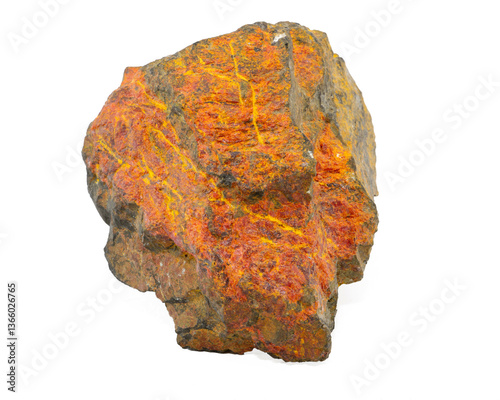 Close-up of Rejalgar mineral, isolated on white background