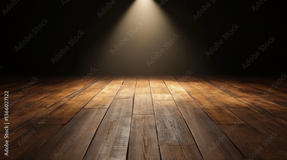 Spotlight on Hardwood: Warm Wood Floor Illuminated by a Single Beam