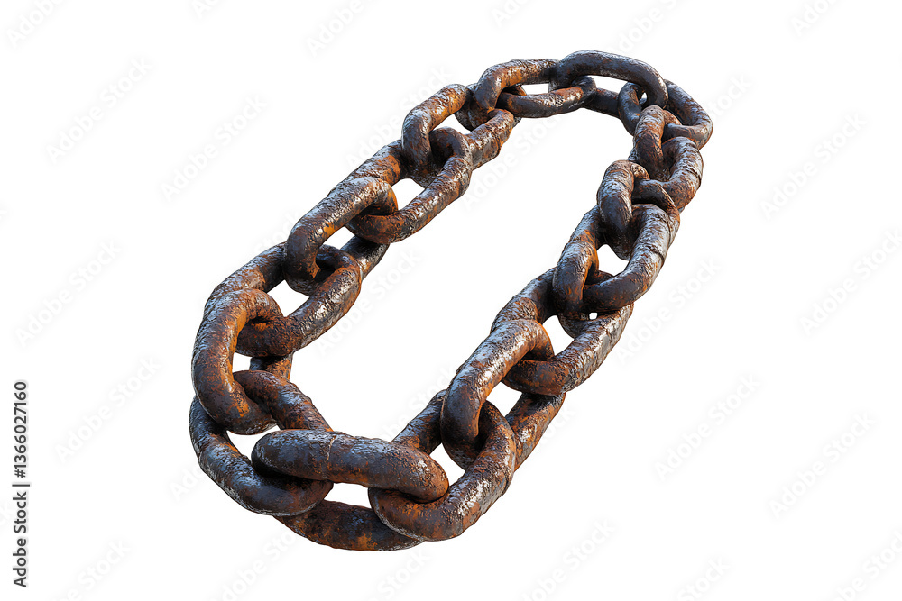 Obraz premium Brown rusty chain Isolated on White or Transparent Background.