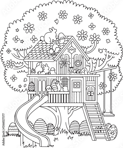A Cute Treehouse for Bunnies in the Forest