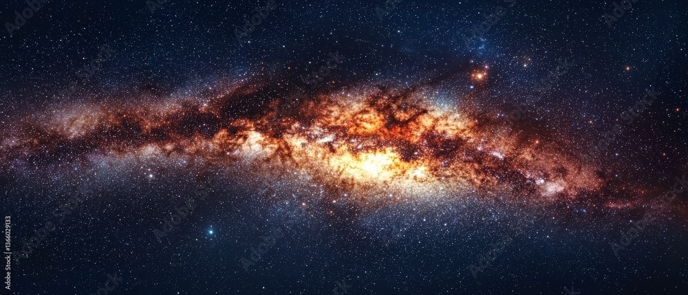 Fototapeta premium High-resolution Long exposure Panorama of the Milky Way Galaxy with Stars and Space Dust - Ultra Wide Screen Wallpaper