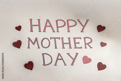 happy mother day typography greeting card with hearts 