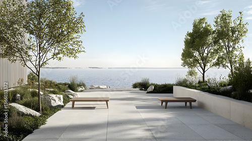 Wallpaper Mural Modern Coastal Garden Landscape With Seaside View Torontodigital.ca
