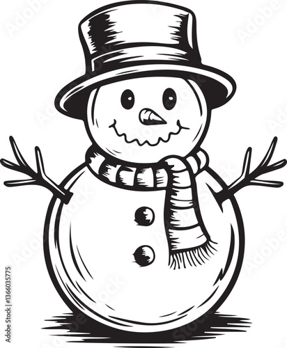 Christmas hand drawn Cartoon snowman Black Silhouette for Holiday Cards Logos