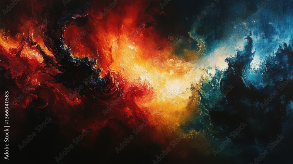 Fototapeta premium Fiery Depths: An Abstract Exploration of Contrasting Elements in a Visceral Visual Dance