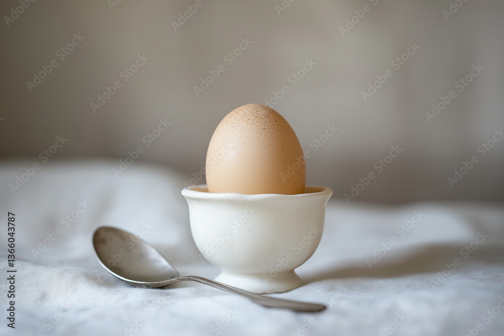 A single egg in a delicate cup, cracked open for breakfast