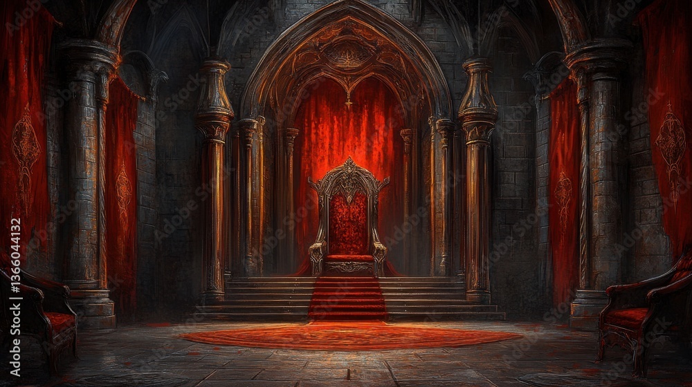Gothic Throne Room: Crimson Majesty in Shadow