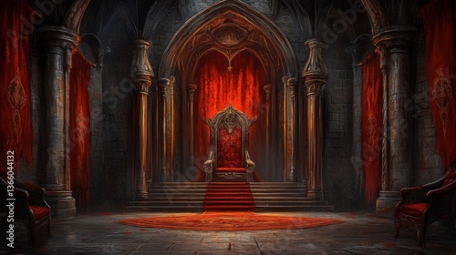 Obraz na płótnie Gothic Throne Room: Crimson Majesty in Shadow w salonie