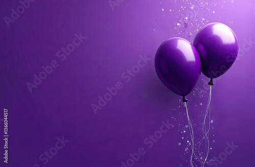 Purple balloons float against a vibrant purple background during a festive celebration