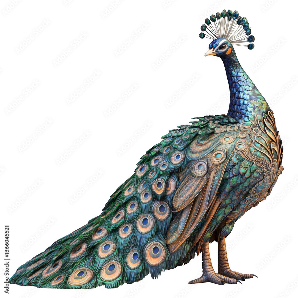 Obraz premium Detailed Illustration of a Peacock Displaying its Feathers