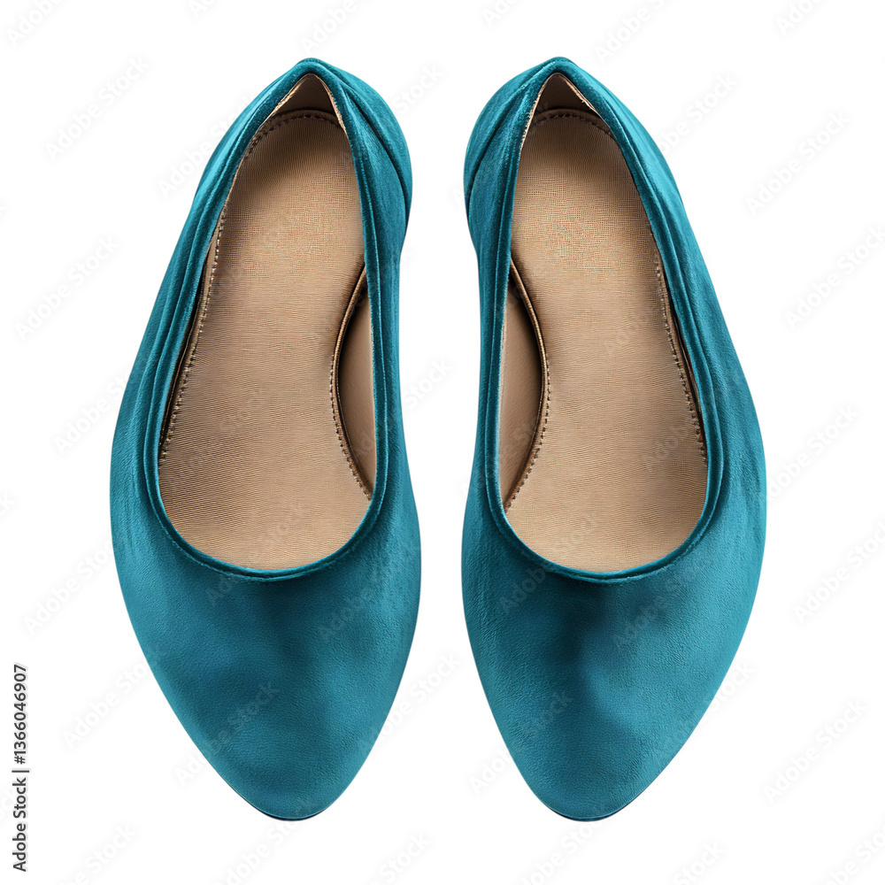 Trendy Teal Ballet Flats with Round Toe Isolated on Transparent Background Trendy Teal Ballet Flats with Round Toe Isolated on Transparent Background