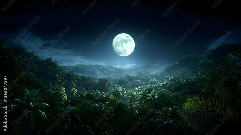 Fototapeta premium Pixel Art Forest Landscape Under Full Moon