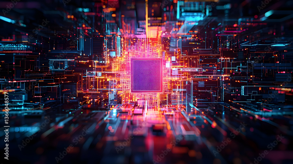 Fototapeta premium Abstract Futuristic Digital Chip Technology Graphic Design