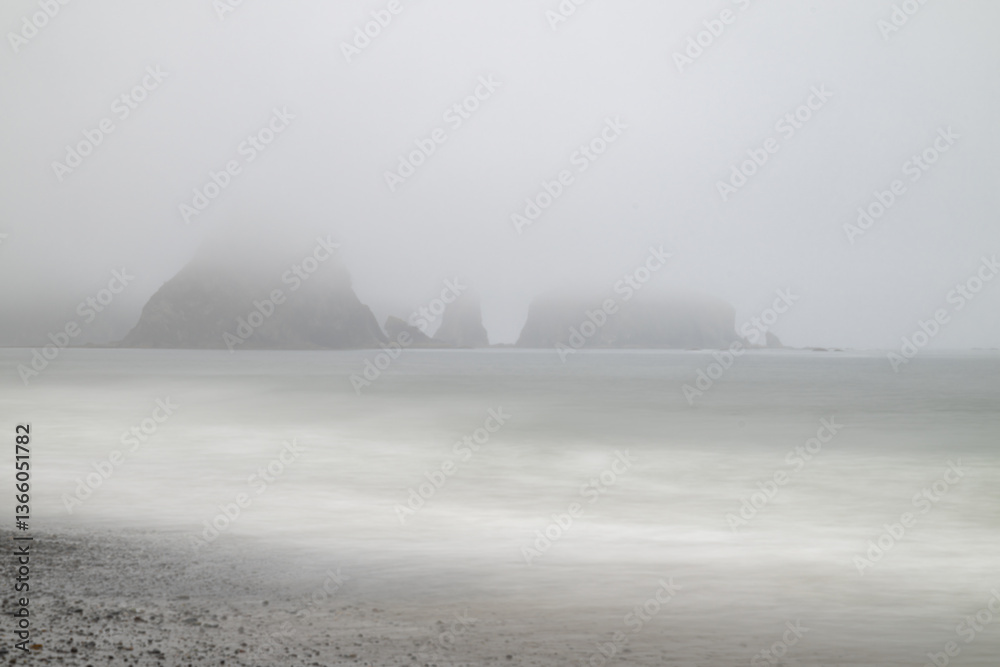 Foggy Day at Rialto Beach with Little James Island, WA