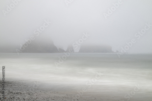 Obraz na płótnie Foggy Day at Rialto Beach with Little James Island, WA w salonie