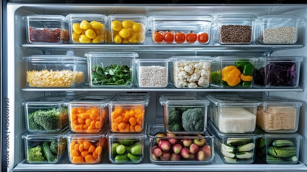 Organized food storage featuring borosilicate glass containers highlights the importance of freshness and presentation in a refrigerator filled with. Organized food storage featuring borosilicate glass containers highlights the importance of freshness and presentation in a refrigerator filled with.