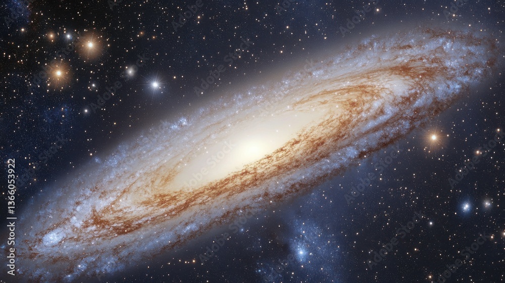Fototapeta premium Spectacular Spiral Galaxy Displayed Against a Star-Studded Backdrop of Cosmic Dust