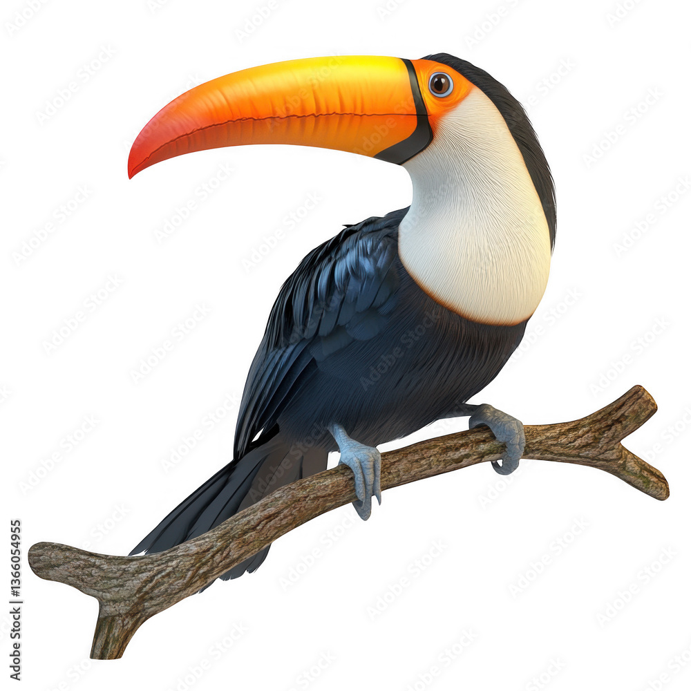 Obraz premium Toco Toucan on a Branch Facing Right with Open Beak