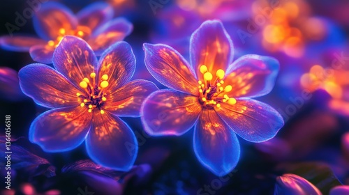 Glowing neoncolored flowers showcase botanical garden digital art nighttime close-up new standard in floral aesthetics