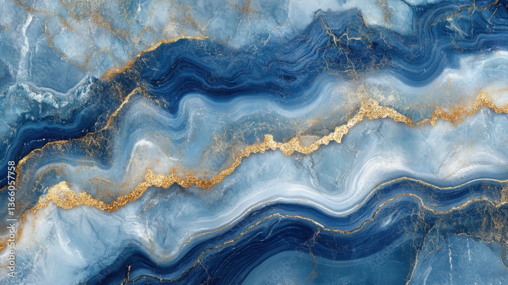 Fototapeta premium Blue Agate Abstract - Luxurious Golden Veins and Swirling Depths of Teal and Navy