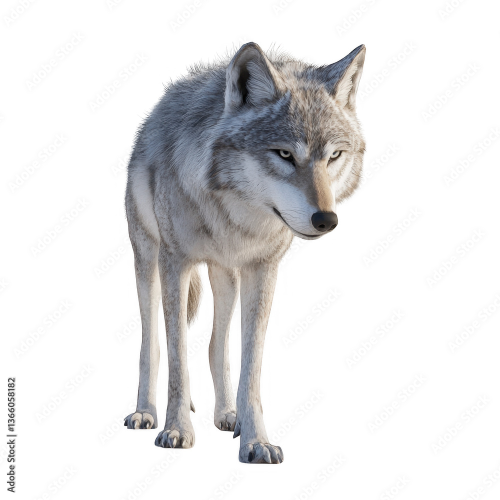 Fototapeta premium Grey Wolf Looking Down with Calm Demeanor