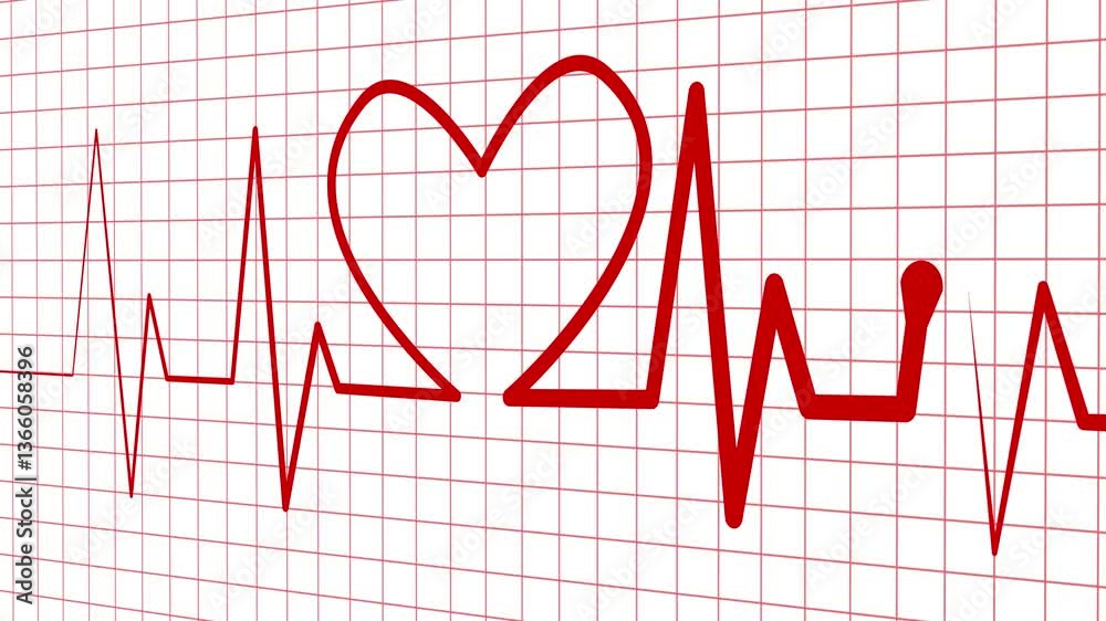 Heartbeat Line with Heart Shape Animation on Grid Background, A heartbeat line with a heart shape on a grid background, symbolizing love and health Heartbeat Line with Heart Shape Animation on Grid Background, A heartbeat line with a heart shape on a grid background, symbolizing love and health