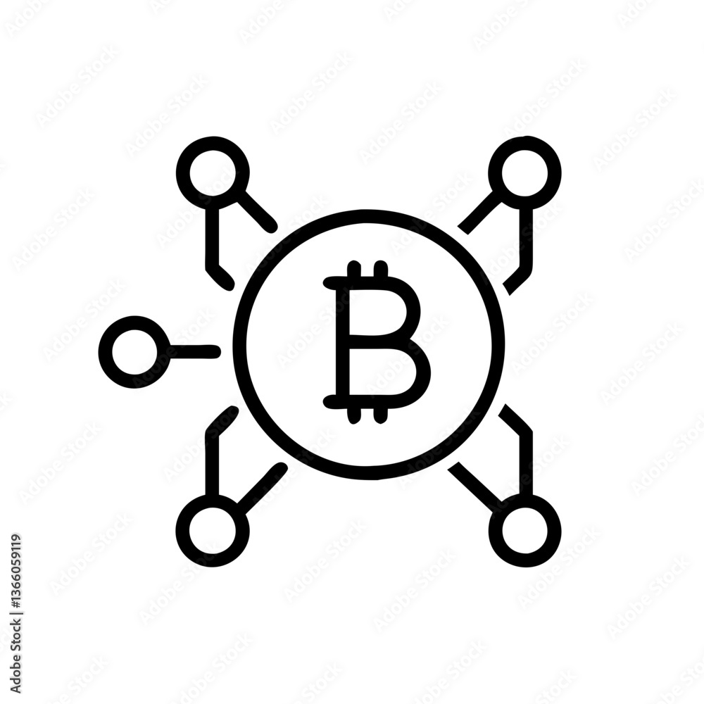 Digital Currency Icon with Bitcoin Symbol in Circle, Cryptocurrency Logo Design Digital Currency Icon with Bitcoin Symbol in Circle, Cryptocurrency Logo Design