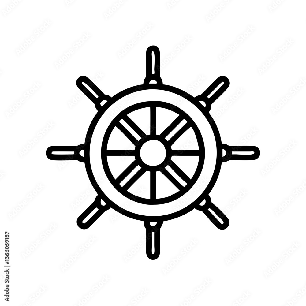 Fototapeta premium Nautical Ship Steering Wheel Icon Symbolizing Navigation and Leadership