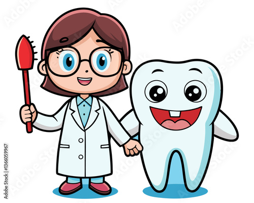 Dentist with Happy Tooth Cartoon Illustration