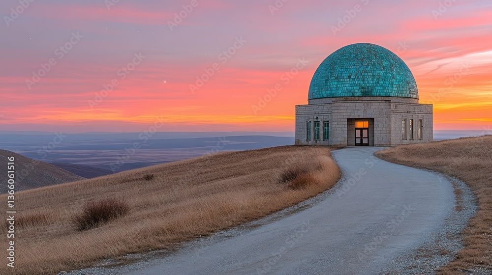 Obraz premium Sunset over observatory dome