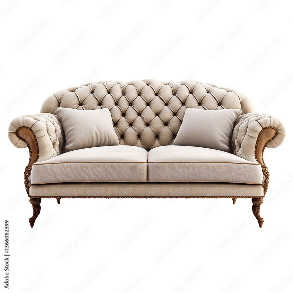 Fototapeta premium A Cream-colored Chesterfield Sofa.