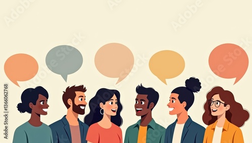 Discussion, conversation or brainstorming for idea, meeting, debate or team communication, colleague chatting, opinion concept, business team coworker discussing work in meeting with speech bubbles