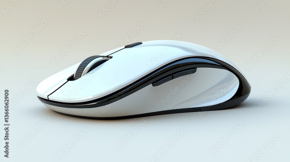 White wireless computer mouse on a neutral background, ideal for technology websites or presentations White wireless computer mouse on a neutral background, ideal for technology websites or presentations