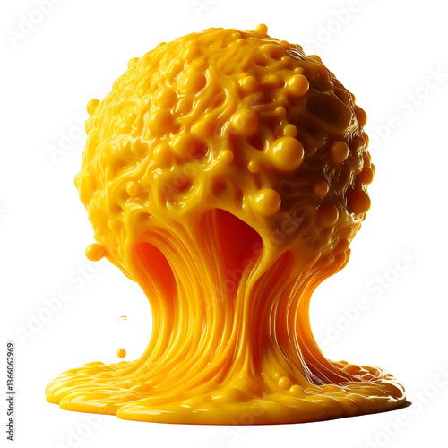 yellow molten liquid flowing isolated on white background