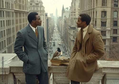 Two Men Talking NYC Rooftop.