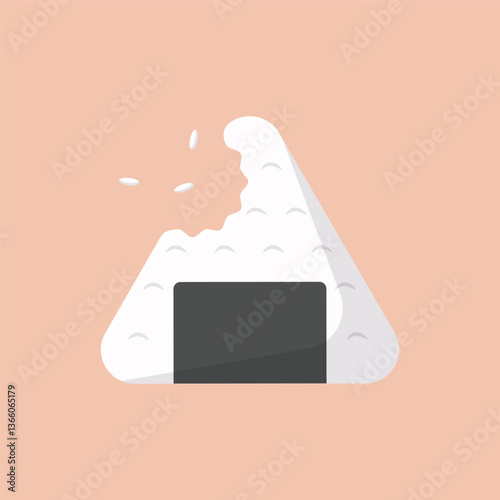 Bitten Onigiri Illustration in Flat Cartoon Style Suitable for Icon, Design Element, T-Shirt, Sticker, Banner, Poster