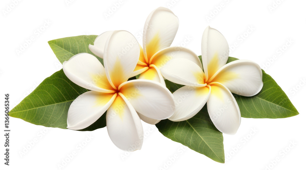 Fototapeta premium PNG White frangipani flowers leaves leaf blossoms.