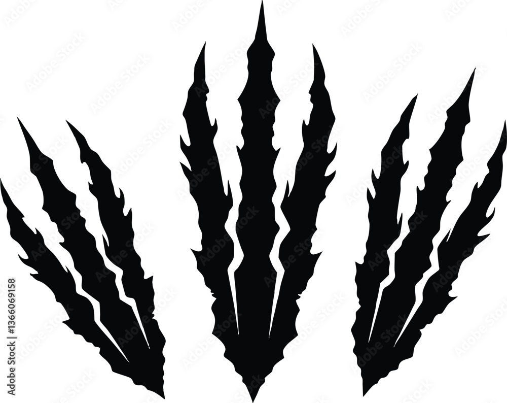 Fototapeta premium Claw mark vector silhouette set. Claws beast ripped marks.