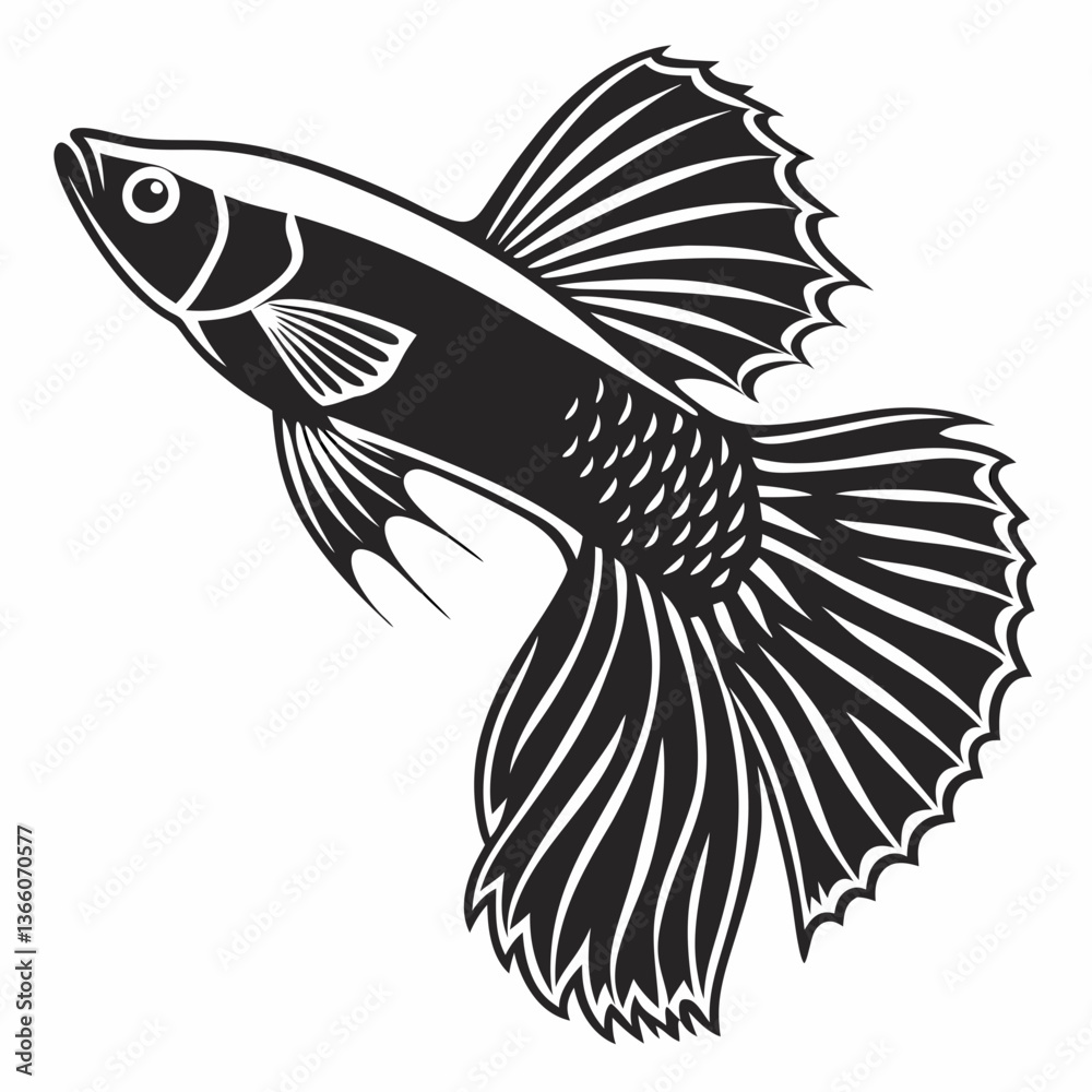 Obraz premium guppy black silhouette icon vector