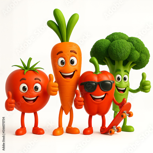 Obraz na płótnie Group of cartoon vegetables giving thumbs up together on white background w salonie