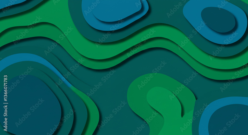 Serene ocean depths, a mesmerizing landscape of layered teal and emerald waves in a paper-cut style. Serene ocean depths, a mesmerizing landscape of layered teal and emerald waves in a paper-cut style.