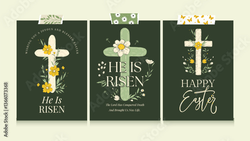 Easter Jesus Cross Card Set Vintage Sketch Collection Baptism Christianity Catholic Poster