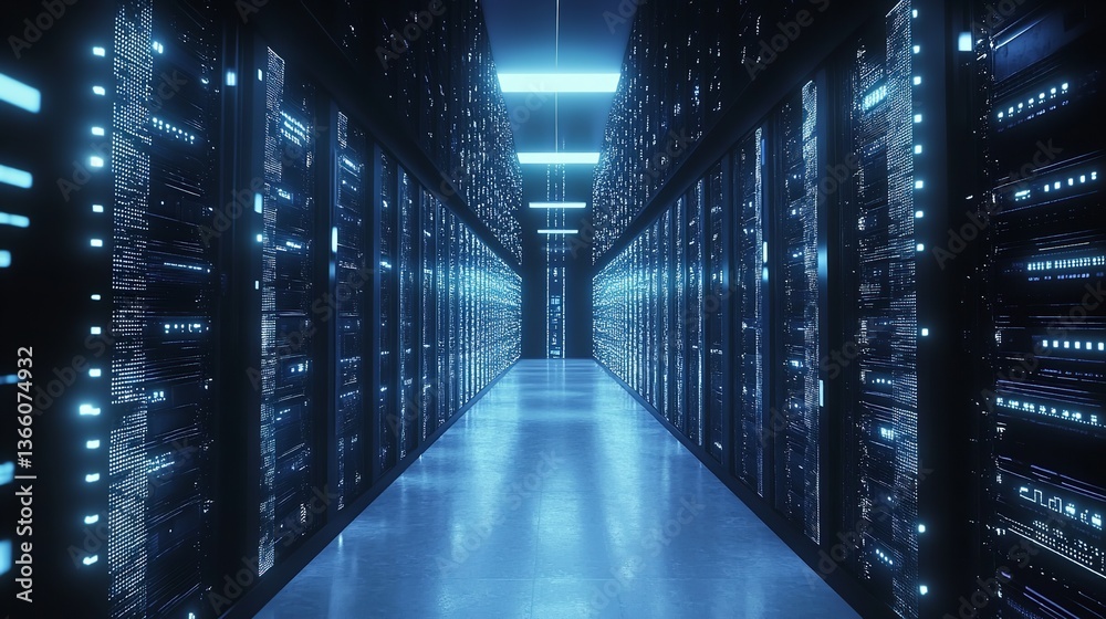 Fototapeta premium Industrial steel container holds ASIC bitcoin mining equipment in datacenter setting. Concept Datacenter, ASIC Miners, Industrial Steel Container, Bitcoin Mining, Technology .