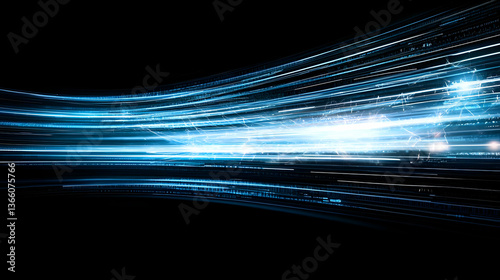 Abstract Blue Light Trails Technology Background